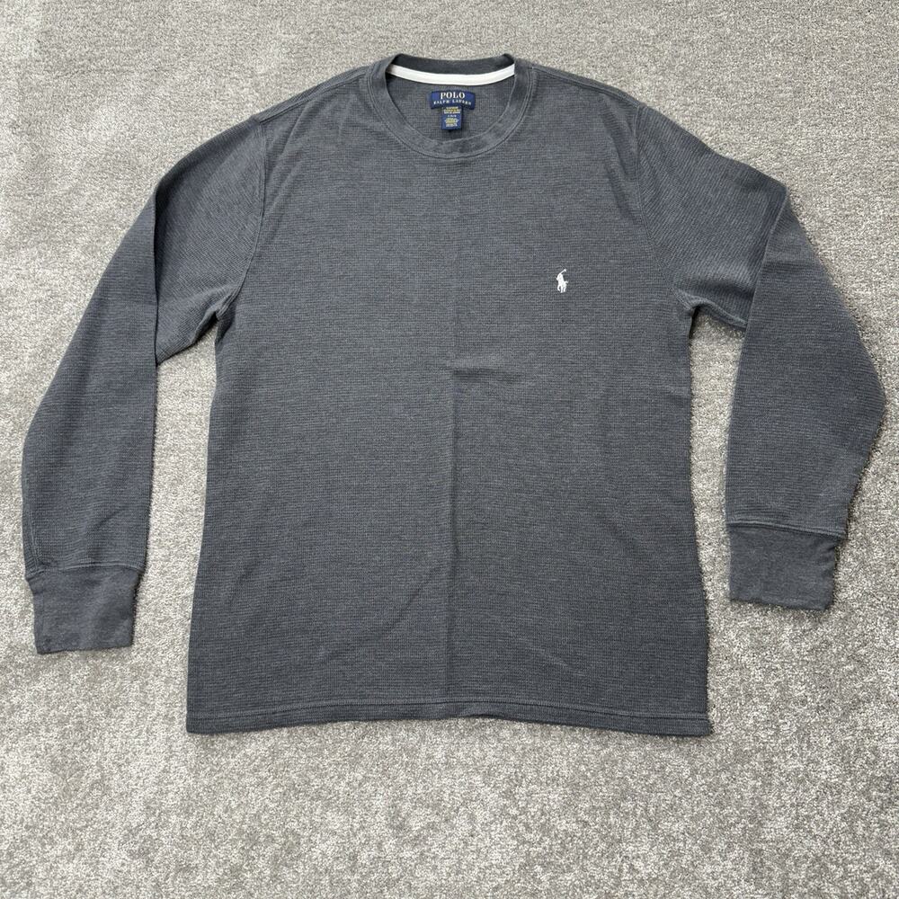 Polo Ralph Lauren Mens L Long Sleeve Gray Sleepwear Shirt Waffle Knit Pullover